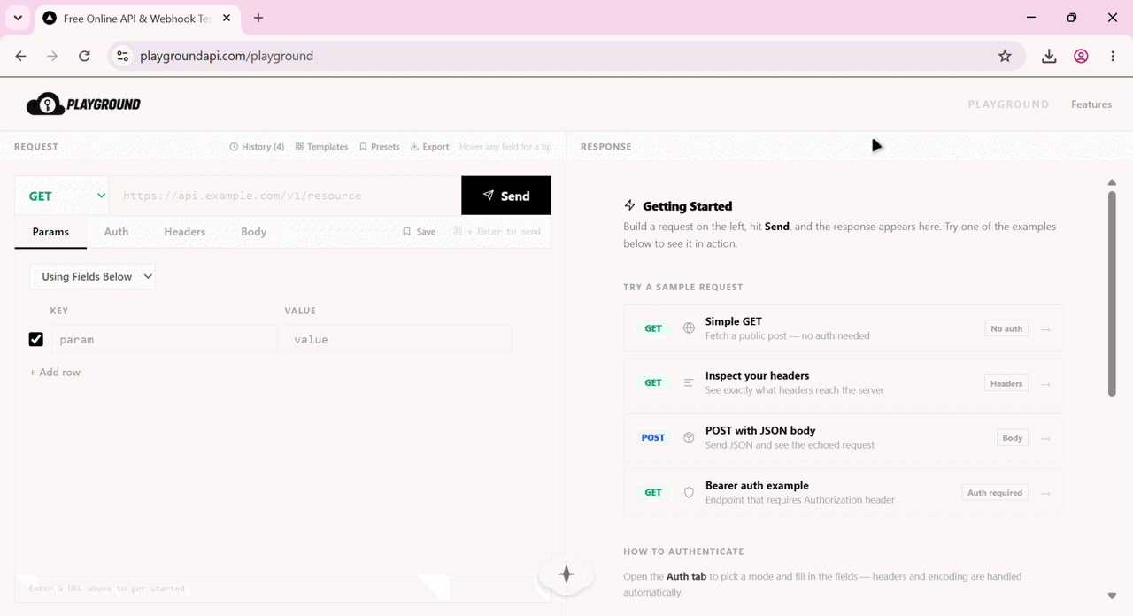 God Agent Mode debugging an API Playground request