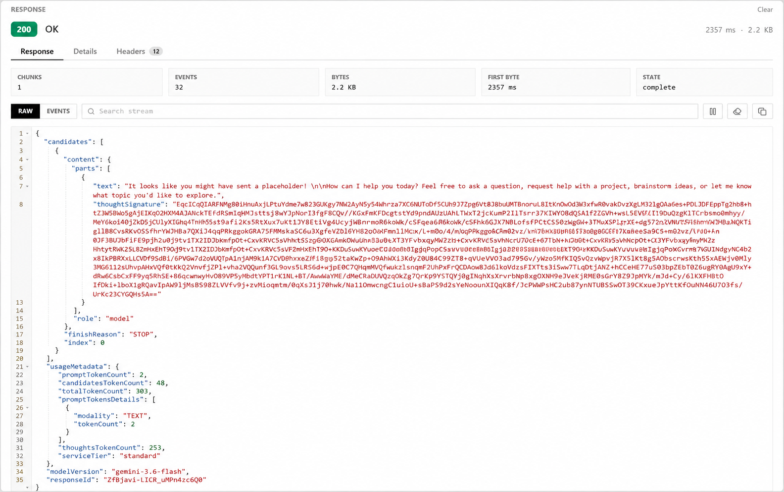 Gemini API Key Response