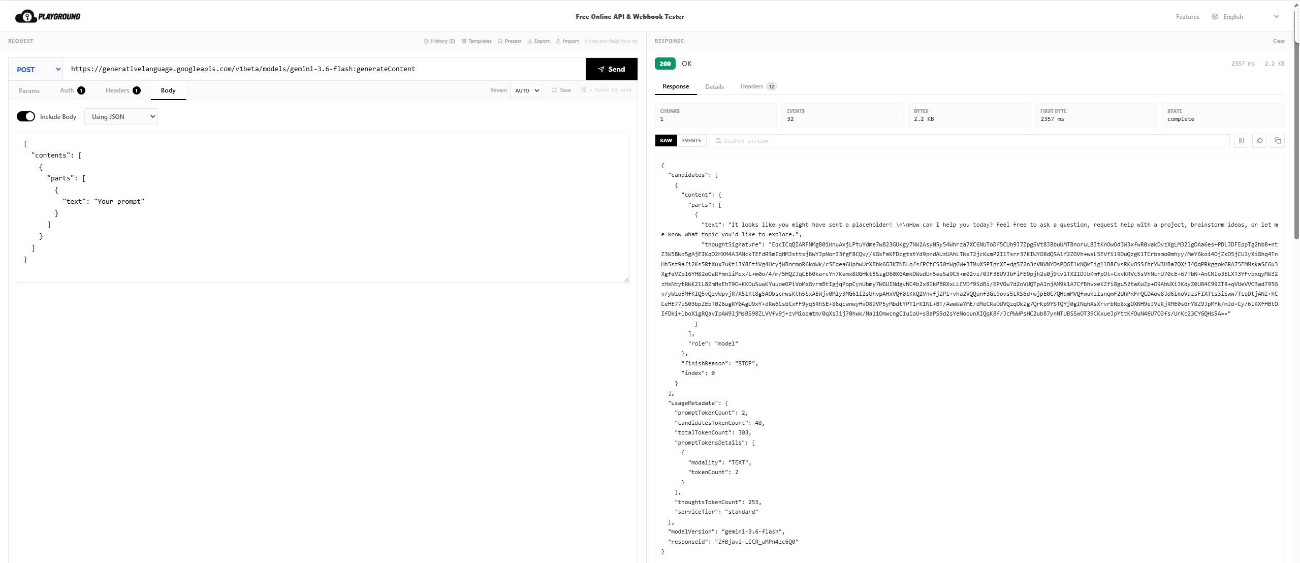 Testing a Gemini API key in the browser without writing any code